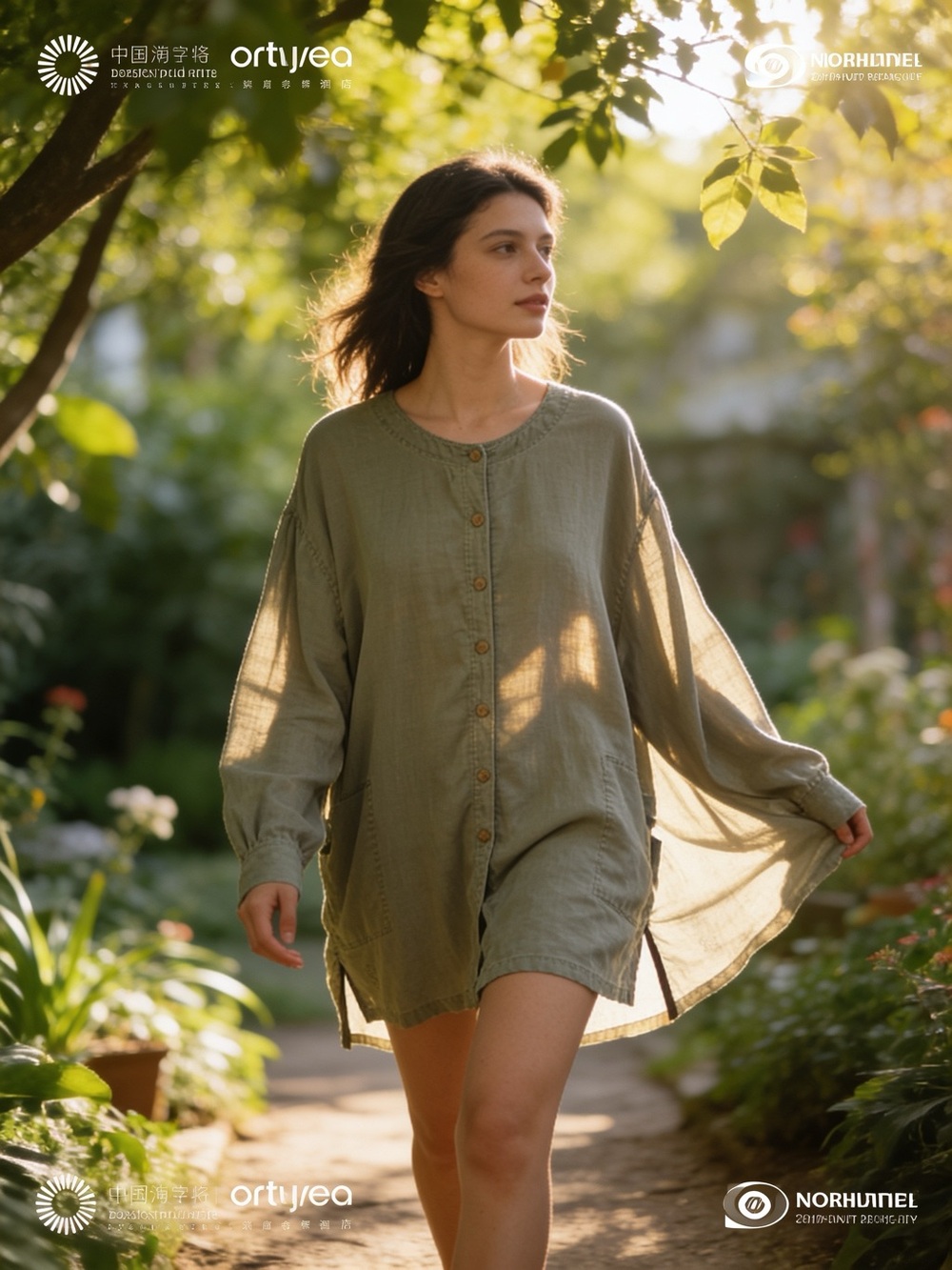 Lightweight Olive Green Button-Front Women's Top